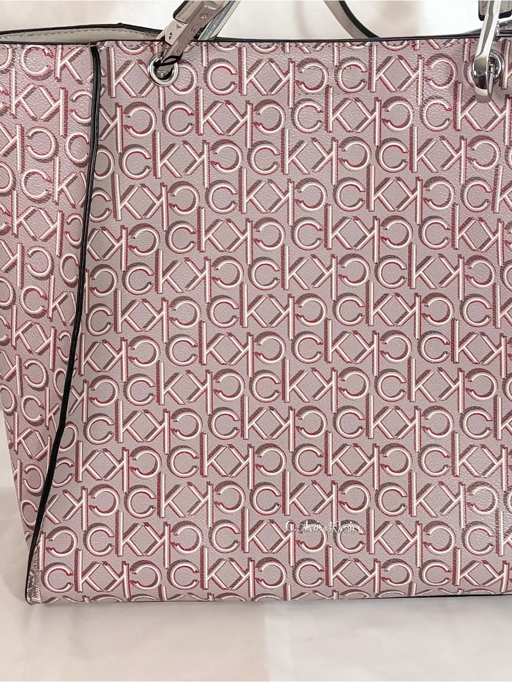 Calvin Klein Pink Monogram Tote with Silver Hardware